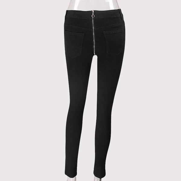 Back Zipper Long Jeans