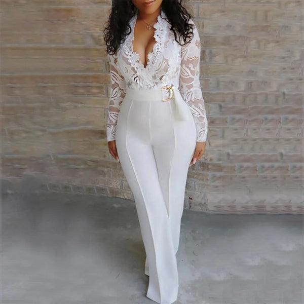 White Lace Stitching Jumpsuit