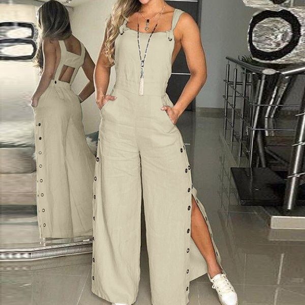 Sleeveless Twisted Knot Cotton Linen Strappy Jumpsuit