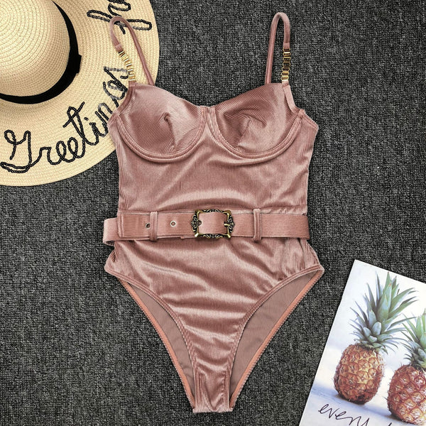 One Piece Belted Swimsuit