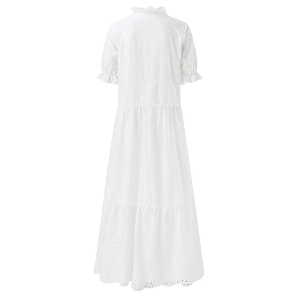 White Hollow Crochet Bohemian Cotton Long Summer Dress