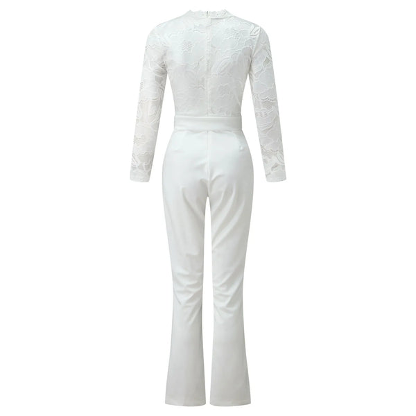 White Lace Stitching Jumpsuit