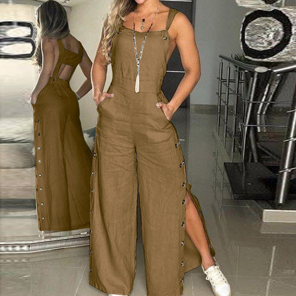 Sleeveless Twisted Knot Cotton Linen Strappy Jumpsuit