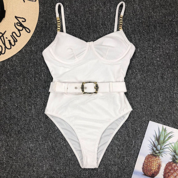 One Piece Belted Swimsuit