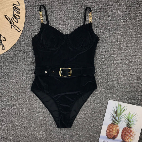 One Piece Belted Swimsuit