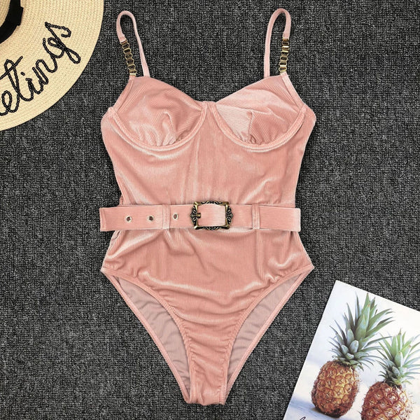 One Piece Belted Swimsuit