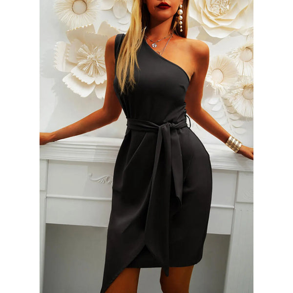 Asymmetrical Inclined One Shoulder Dress