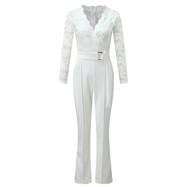 White Lace Stitching Jumpsuit