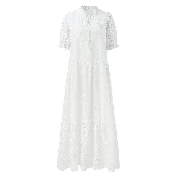 White Hollow Crochet Bohemian Cotton Long Summer Dress