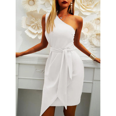 Asymmetrical Inclined One Shoulder Dress