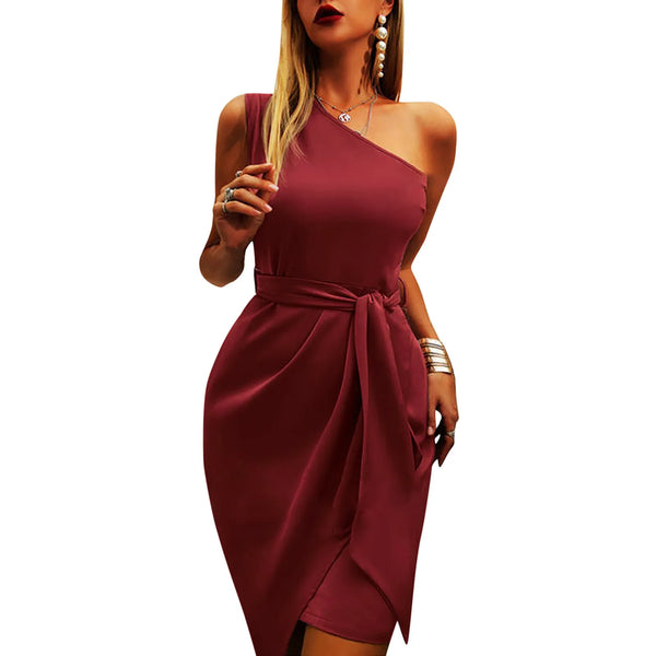 Asymmetrical Inclined One Shoulder Dress