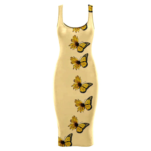 Butterfly Print Slim Dress