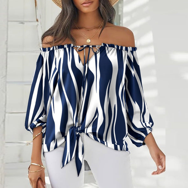 Fashion Casual Lace Up Striped Blouse