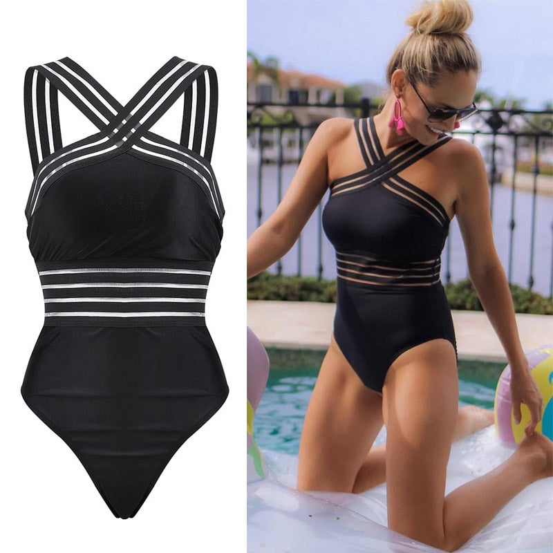 Bikini Striped Bandage Backless Push Up Swimwear