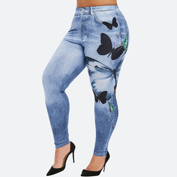 Denim Leggings Butterfly Print