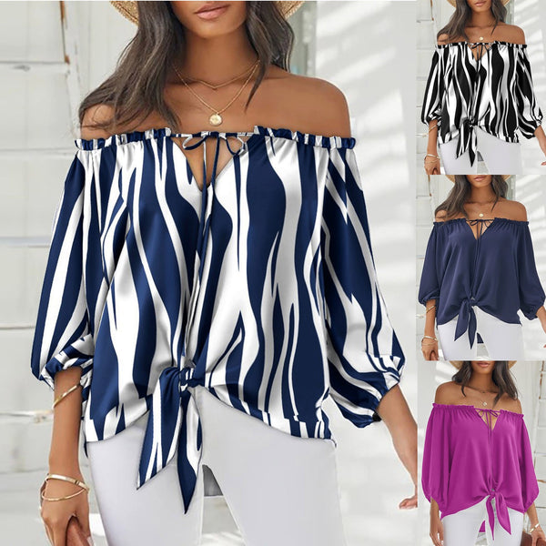 Fashion Casual Lace Up Striped Blouse