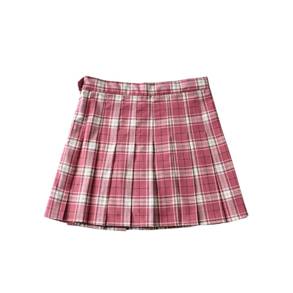 High Waist Pleated Plaid Skirt