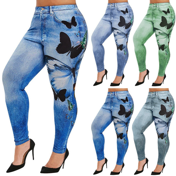 Denim Leggings Butterfly Print