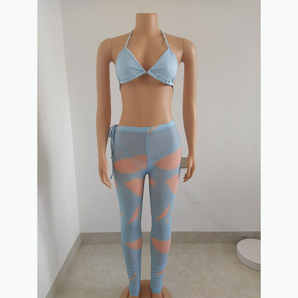 Mesh Pant Skirt Three Piece Bathing Suit