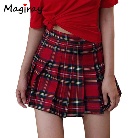 High Waist Pleated Plaid Skirt