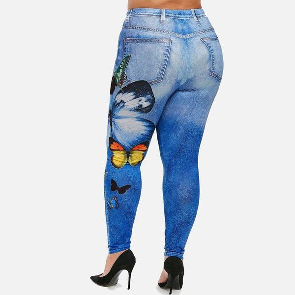 Denim Leggings Butterfly Print