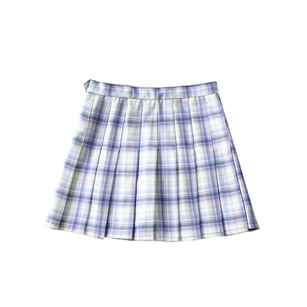 High Waist Pleated Plaid Skirt