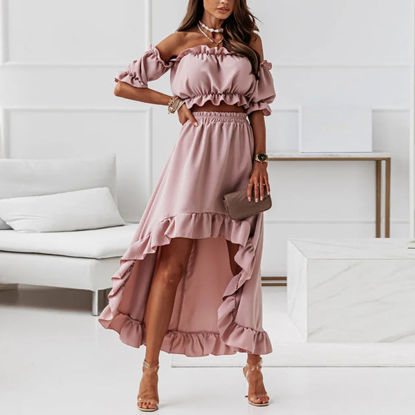 Puff Sleeve Crop Top & Ruffle Dress