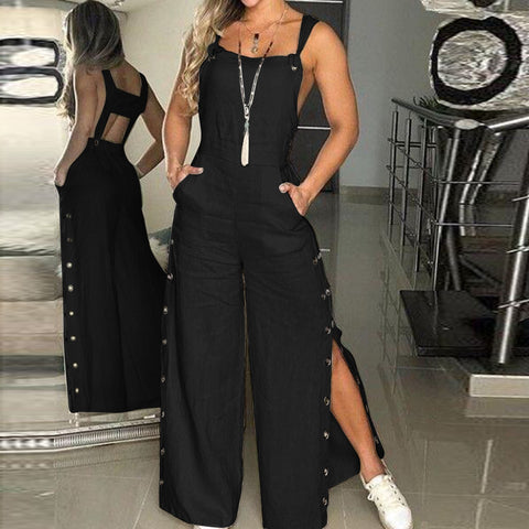 Sleeveless Twisted Knot Cotton Linen Strappy Jumpsuit