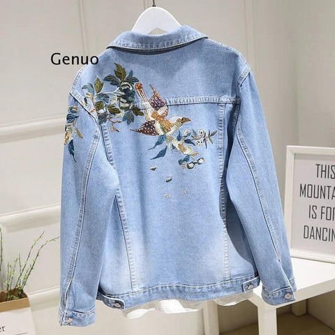 Embroidered Long-sleeved Retro Jean Jacket