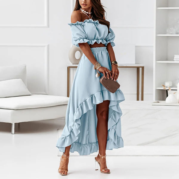 Puff Sleeve Crop Top & Ruffle Dress