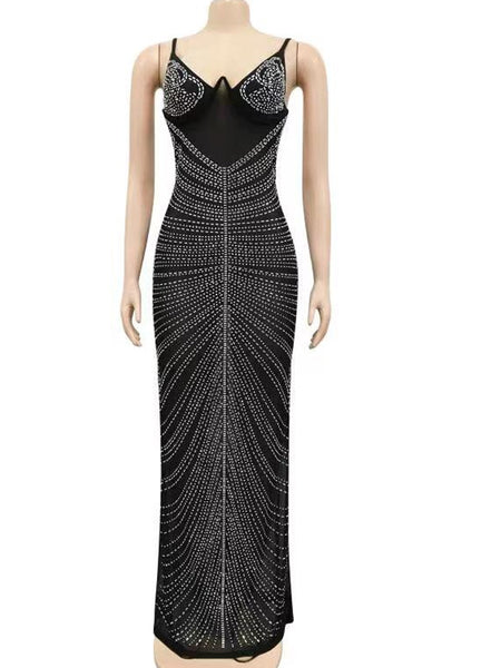 Sheer Rhinestones Evening Gown