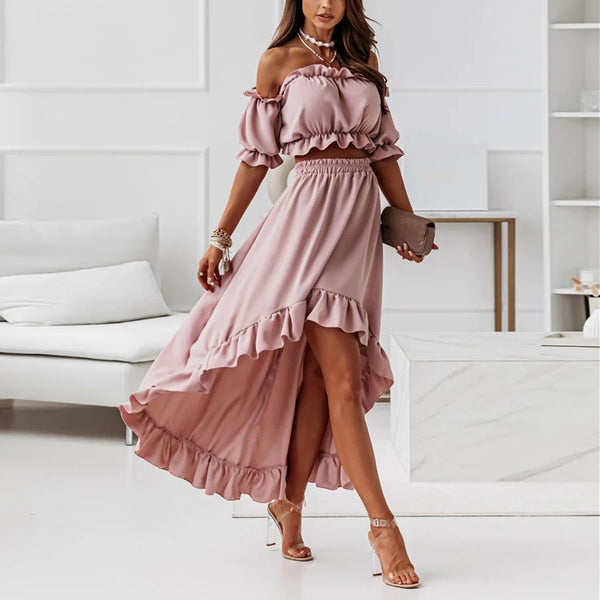 Puff Sleeve Crop Top & Ruffle Dress