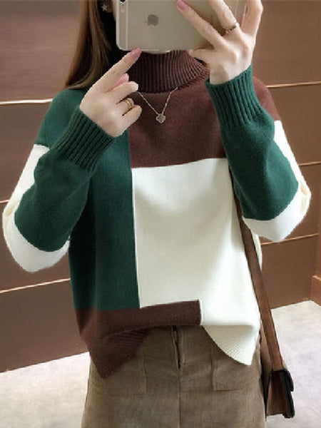 Loose O Neck Long Sleeve Knitted Thick Sweater