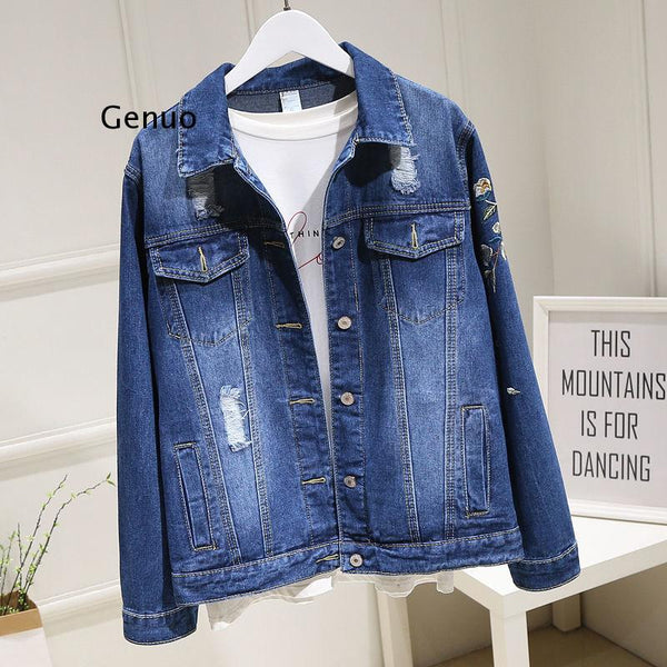 Embroidered Long-sleeved Retro Jean Jacket