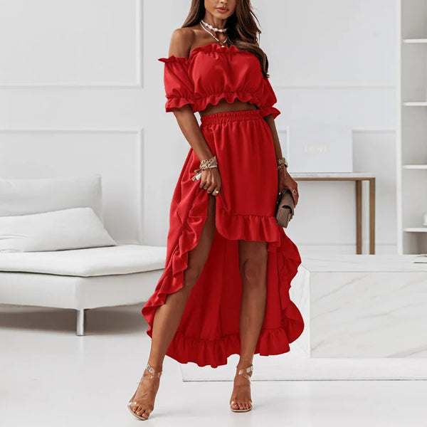 Puff Sleeve Crop Top & Ruffle Dress