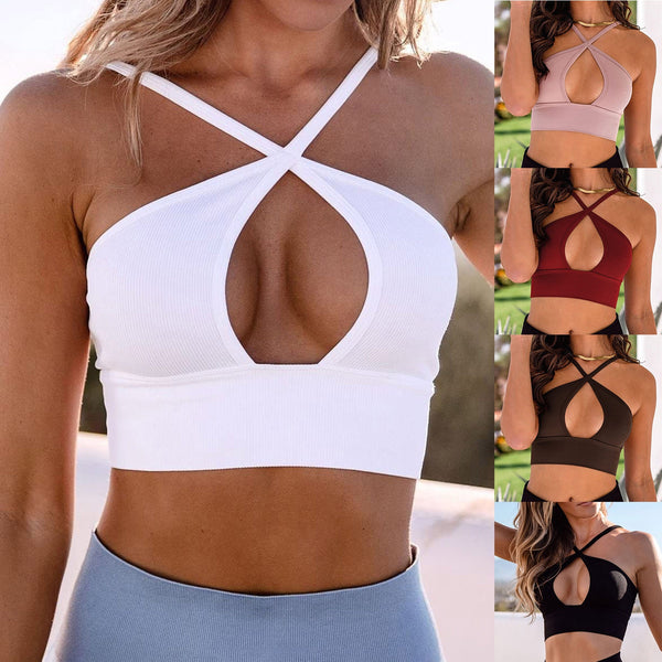 Women Cut Out Front Criss Cross Halter Top