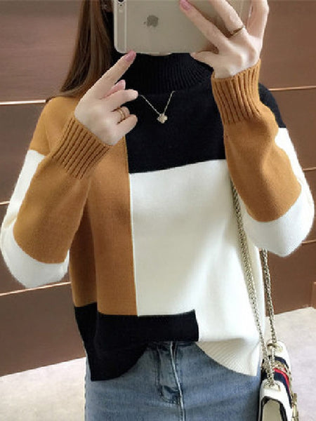 Loose O Neck Long Sleeve Knitted Thick Sweater