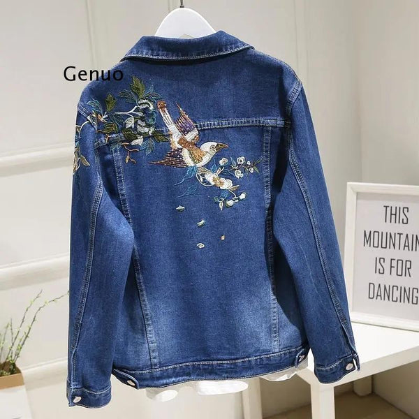 Embroidered Long-sleeved Retro Jean Jacket