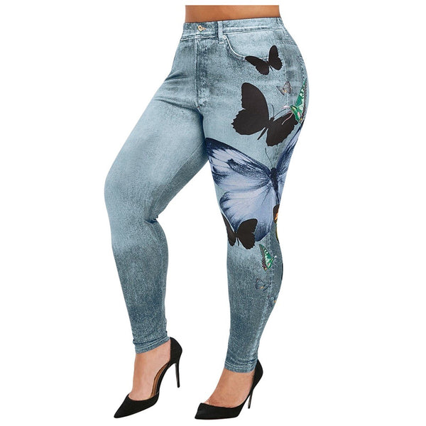 Denim Leggings Butterfly Print