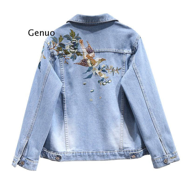 Embroidered Long-sleeved Retro Jean Jacket