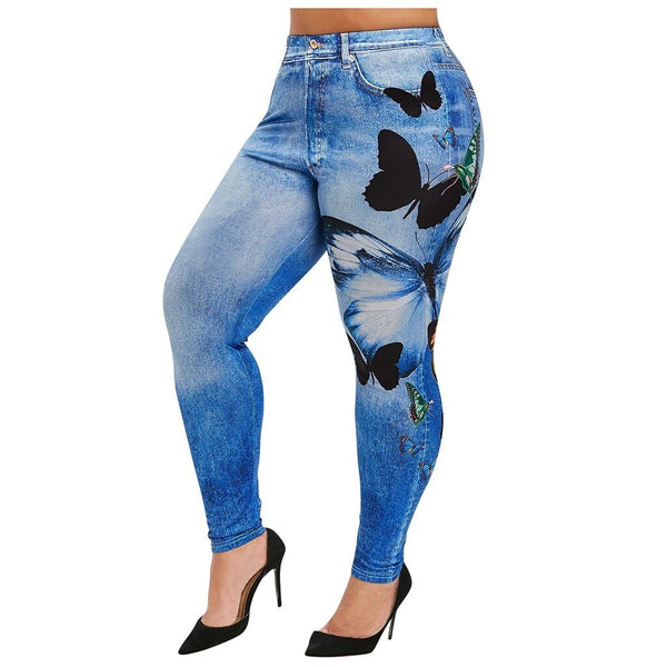 Denim Leggings Butterfly Print