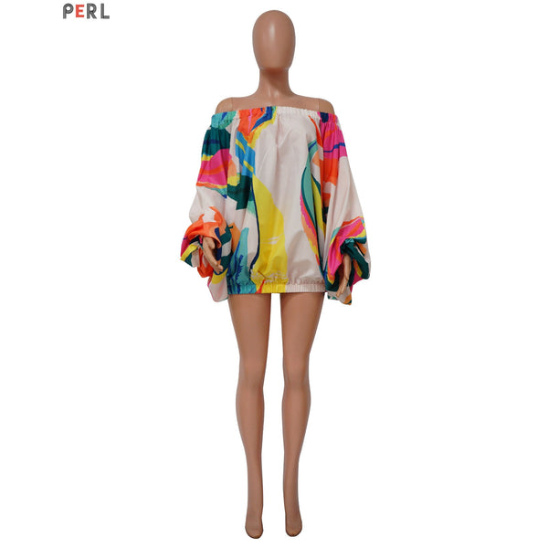 Printed Batwing Sleeve Loose Spring Dress