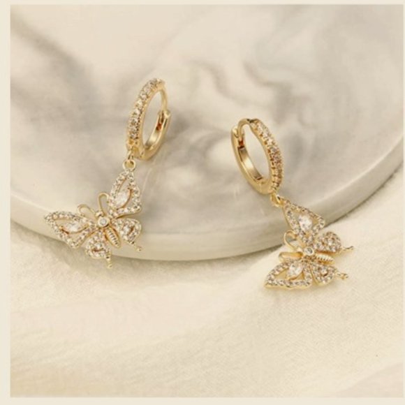 14KGP CZ Heart Butterfly Moon Earrings