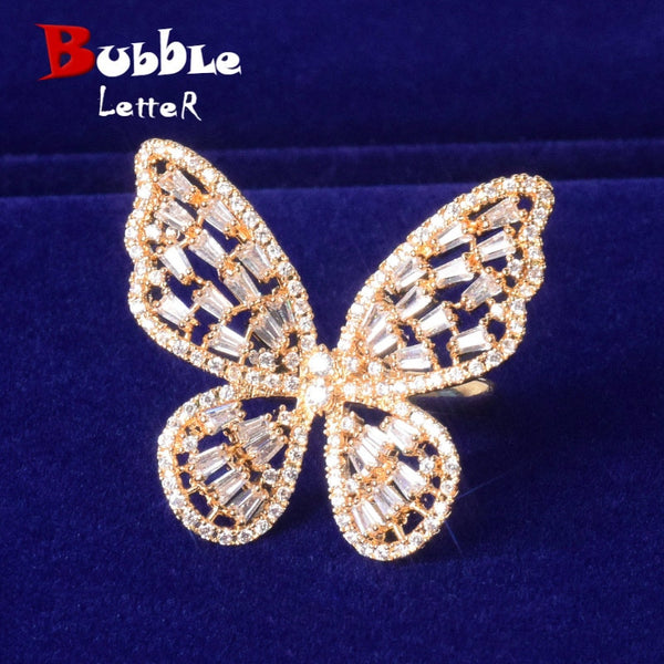 Baguette Zircon Women Butterfly Adjustable Ring