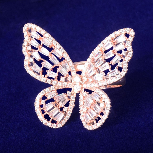 Baguette Zircon Women Butterfly Adjustable Ring