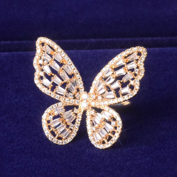 Baguette Zircon Women Butterfly Adjustable Ring