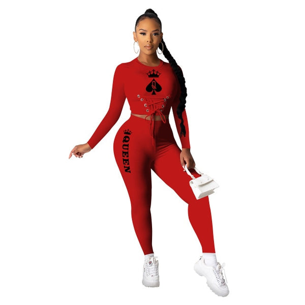 Queen Spade Q Print Two Pieces Tracksuit