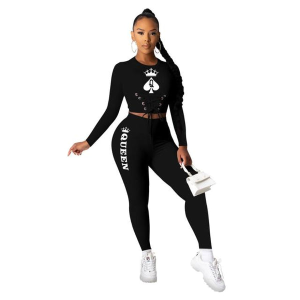 Queen Spade Q Print Two Pieces Tracksuit