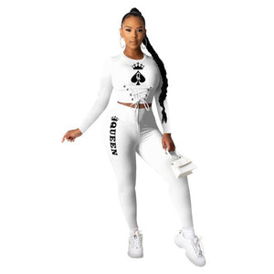 Queen Spade Q Print Two Pieces Tracksuit