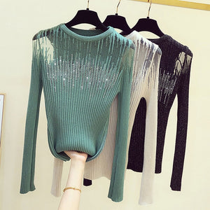 Diamond Print Thin Knitted Sweater